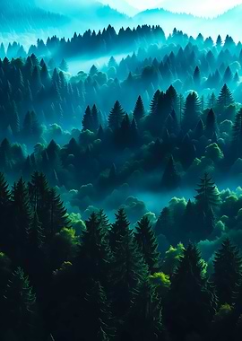 Misty Mountain Forest Landscape