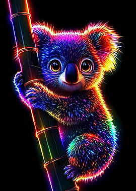 Rainbow Neon Koala on Bamboo