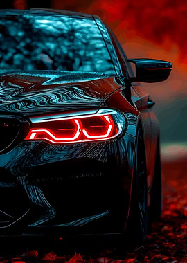 Black Car with Red Headlights