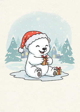 Cute polar bear with Christmas gifts