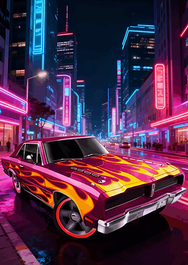 Retro Car in Neon City