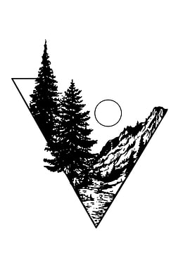 Geometric Mountain Landscape with Trees