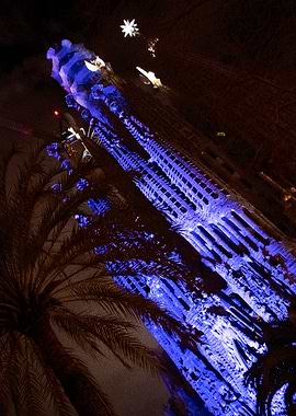 Sagrada Familia illuminated at night