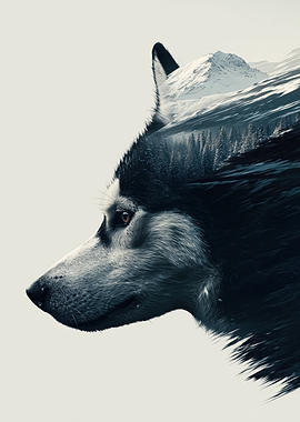 Wolf with Mountain and Forest Overlay