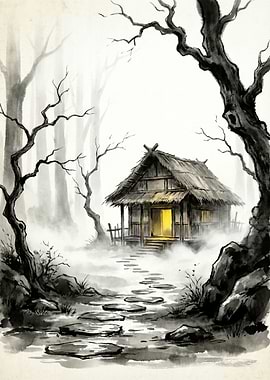 Misty Forest Cabin with Stepping Stones