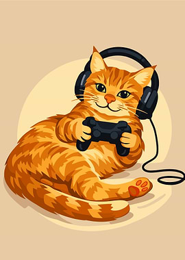 Orange Cat Playing Video Games