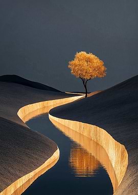 Golden Tree by a Winding River