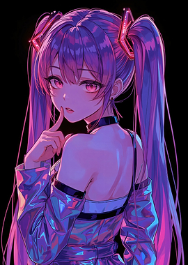 Anime Girl with Purple Pigtails