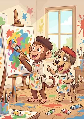 Cute Animals Painting Together