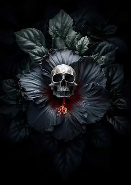 Skull on Dark Hibiscus Flower