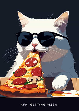 Cool Cat Eating Pizza Funny Humor