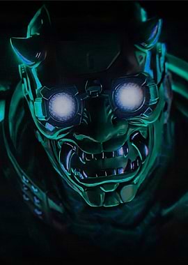 Octane Cyberpunk Oni Mask with Glowing Eyes