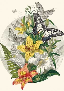 Butterflies and Flowers Illustration