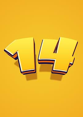 Yellow Number 14 with Shadow