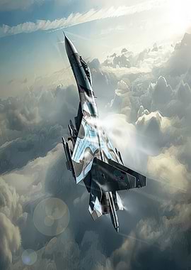 Fighter Jet Maneuvering Through Clouds