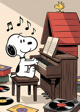 Snoopy Plays Piano with Woodstock