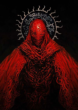 Red Hooded Figure with Halo