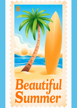 Beautiful Summer Beach Scene Stamp