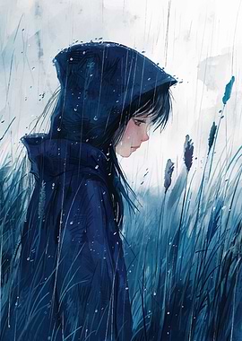 Girl in Raincoat in the Rain