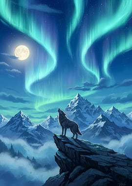 Wolf Howling Under moon art
