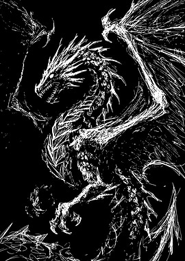 White Dragon on Black Background