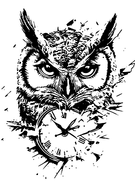 Owl and Clock Tattoo Design