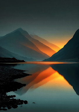 Mountain Lake Sunset Reflection