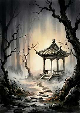 Misty Forest Gazebo with Stepping Stones