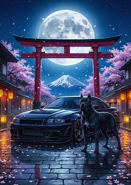 Black Carne Corso with JDM Car in Japan