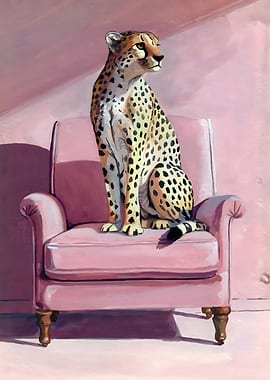 Cheetah Sitting on a Pink Chair leopard