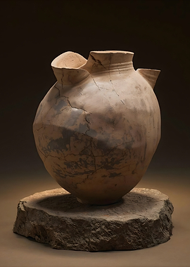 Ancient Cracked Clay Pot on Stone