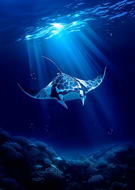 Manta Ray Swimming in Ocean