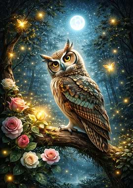 Enchanted Forest Owl with Roses