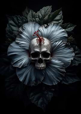 Skull on a Hibiscus Flower