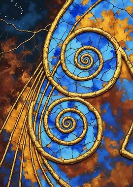 Golden Spirals – Blue & Earth Abstract – Abstract Porcelain #130