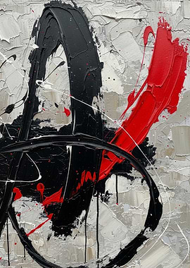Abstract Black, Red, and White Paint Splatter