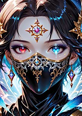 Mysterious Masked Figure with Dual Colored Eyes