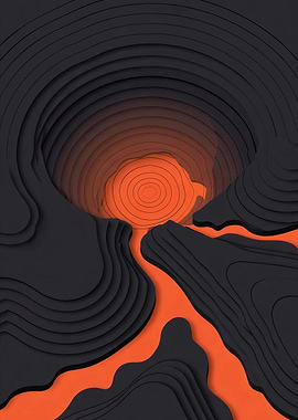 Volcanic Landscape with Lava Flow