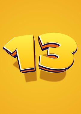 Yellow Number 13 with Shadow