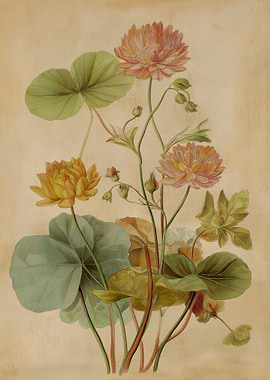 Vintage Botanical Illustration of Flowers