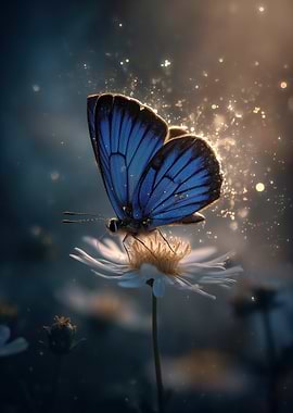 Blue Butterfly on White Flower