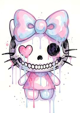 Melting Kitty Skull Art