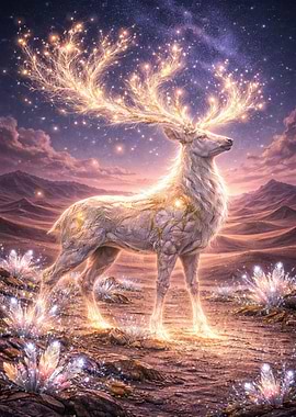 Magical Starlight Deer in Cosmic Landscape
