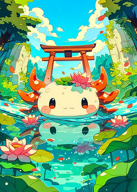 Cute Axolotl in a Japanese Garden