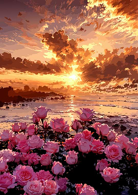 Pink Roses at Sunset Beach