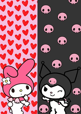 My Melody and Kuromi with Skulls and Hearts