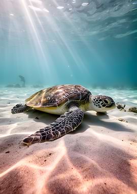 Sea Turtle Underwater Sunlight