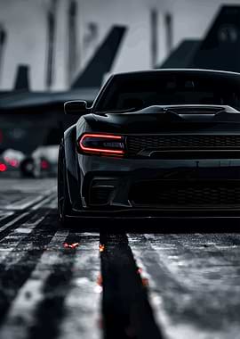 Black Dodge Charger with Fighter Jets