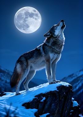 Wolf howling at the moon