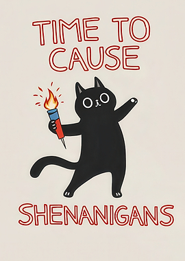 Black Cat Holding a Firework